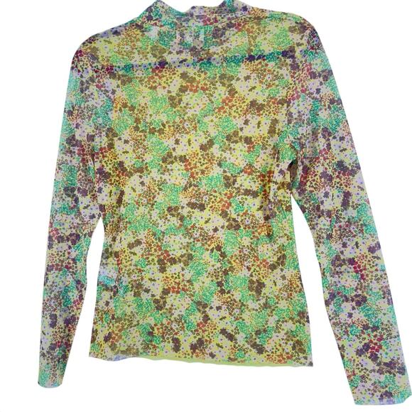 Ted Baker London Boho Bohemian Cottagecore Floral Mesh Sheer Mock Neck Top Sz 3 - Picture 3 of 7